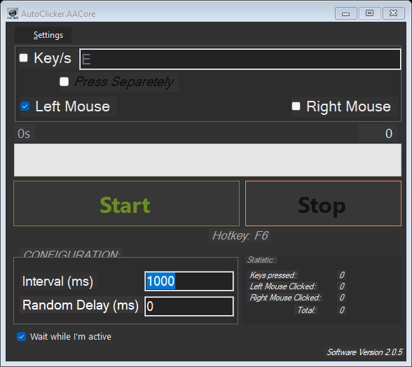 Classic Dark view with the Wait while I’m active checkbox enabled below configuration.